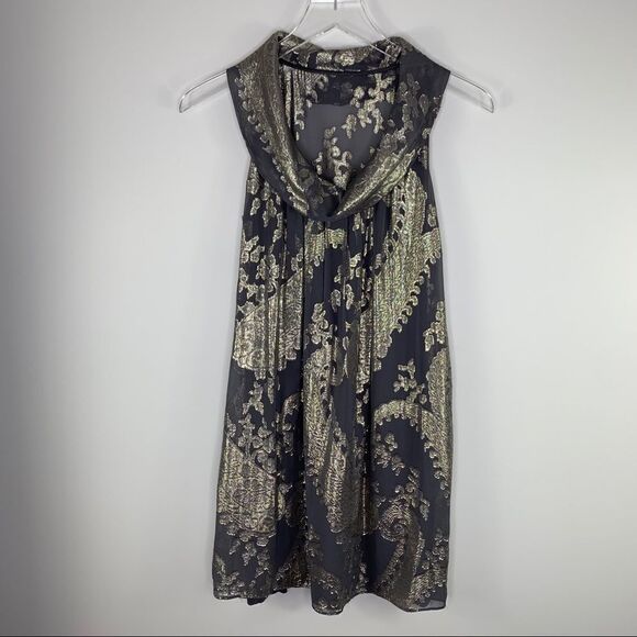 Nu Collective | Gray Gold‎ Sleeveless Metallic Drapeneck Silk Trapeze Dress XS - Picture 15 of 15